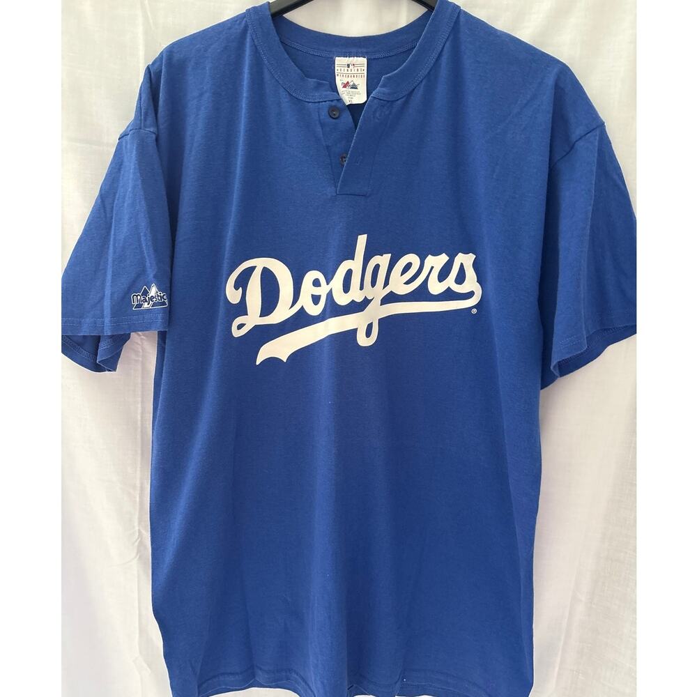 Vintage Majestic Los Angeles Dodgers Athletics Henley Shirt Blue Men's XL